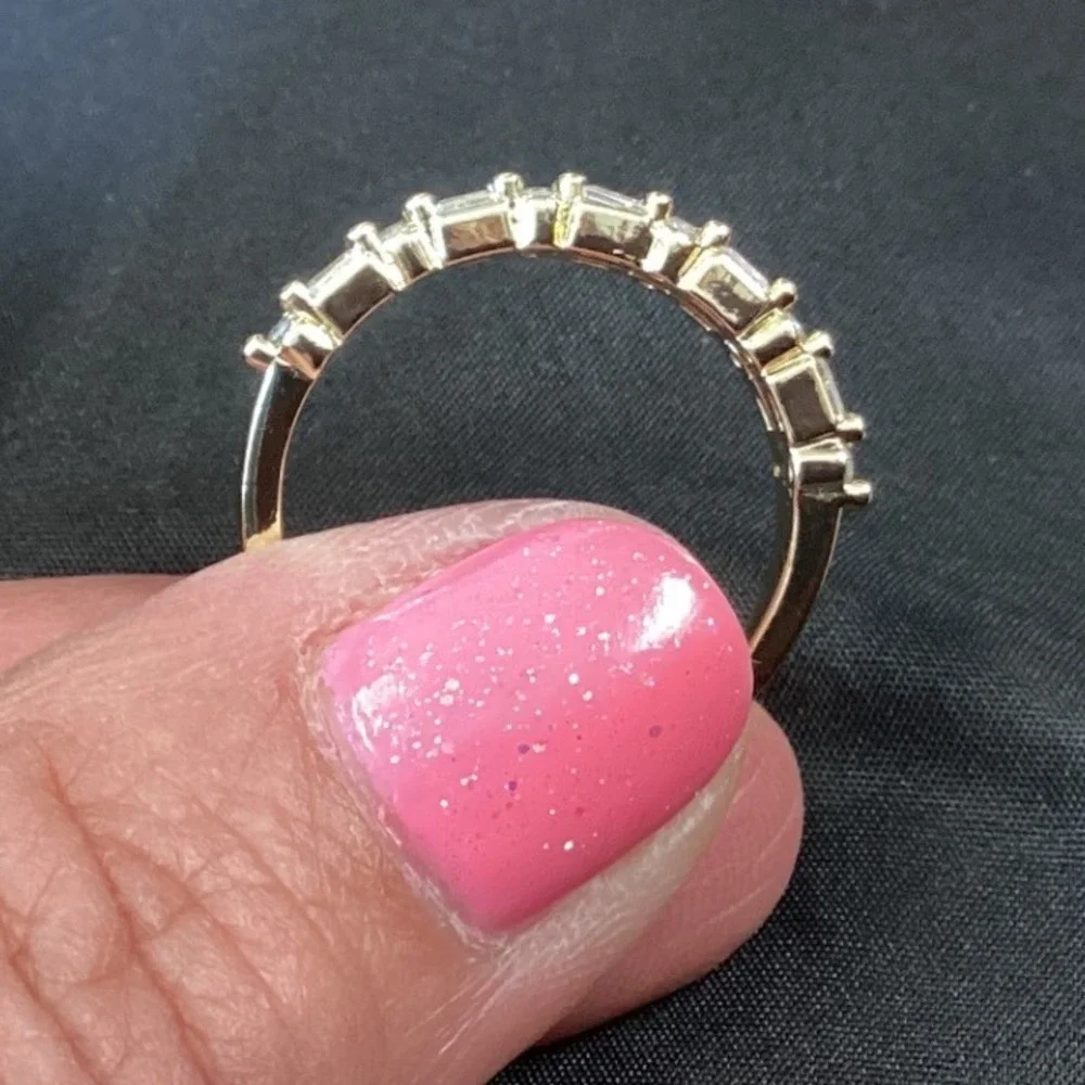 Eternity Band Ring Baguette Round Cut Gold Tone Statement Ring - Picture 8 of 8